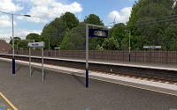 openBVE / Watford Junction to Rugby screenshot showing animated digital clock - click to enlarge