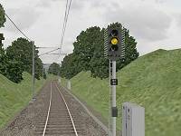 3 aspect signal on the right of the line Inset image