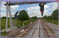Note the positioning of the section with the axle counter head, and TPWS induction loops beacons, on the Watford Junction to Rugby route (openBVE Routeviewer Tool)