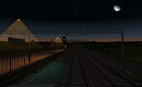 An example of platform and signal aspect night lighting, on the Watford Junction to Rugby route (openBVE Routeviewer Tool)